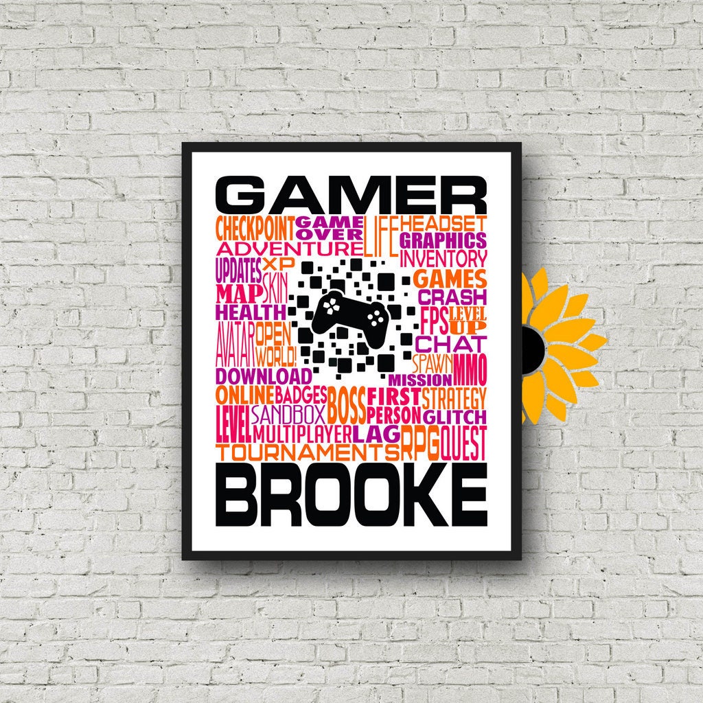 Personalized Gamer Poster Gamer Typography Gift For Gamer Etsy