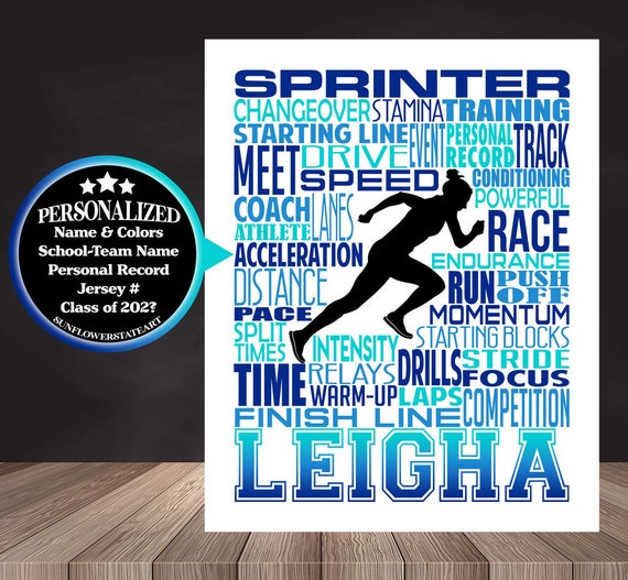 Sprinter Poster, Personalized Runner Poster, Runner Typography Print, Track and Field Poster, Track and Field Team Gift, Gift for Runner