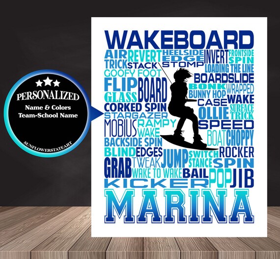 Personalized Wakeboarding Poster, Wakeboarder Poster, Gift for Wakeboarding, Water Skiing Gift, Water Skier Typography, Water Skier Poster