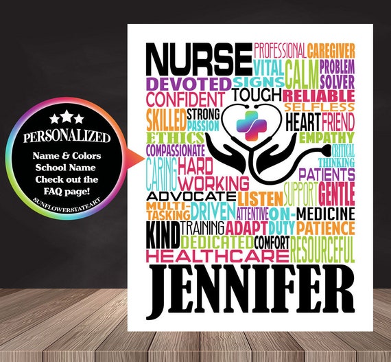 Personalized Nursing Poster, Nursing Typography, Nursing Gift, Gift for Nurse, Retired Nurse Gift, Nursing Student Gift, Nurse Typography