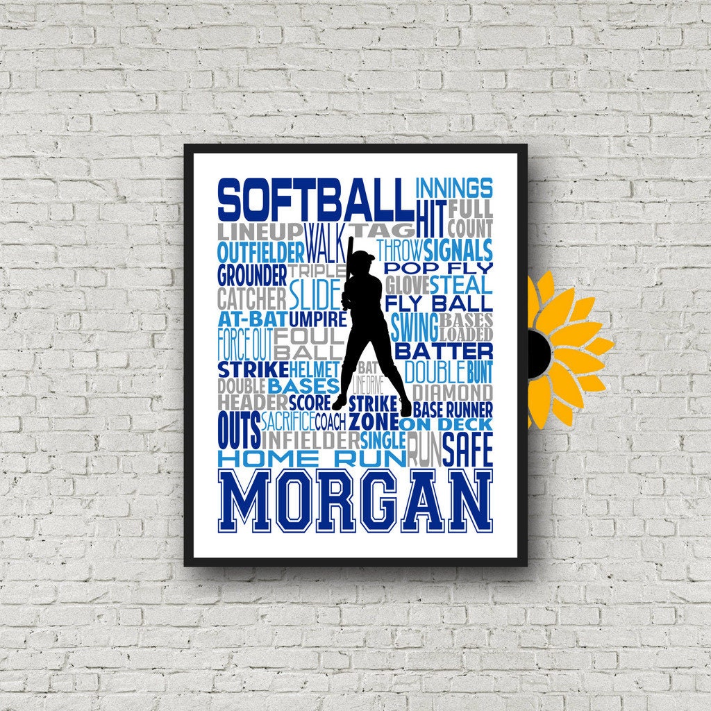 Personalized Softball Poster Typography, Softball Gift Ideas, Gift For