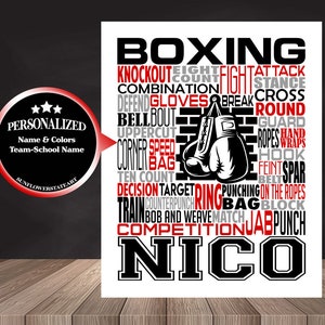 Boxing Poster, Boxer Gift Ideas, Boxing Gift, Boxing Team Gift, Boxing Boxer Sparring, Boxing Art, Boxer Word Art