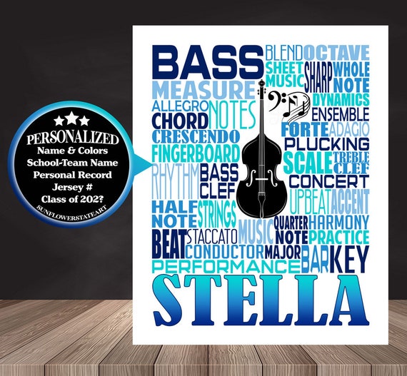 Personalized Double Bass Poster, Double Bass Typography, Double Bass Player Gift, Custom Cello, Gift for Double Bass Player