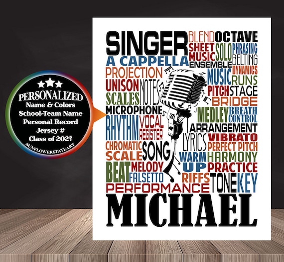 Singer Typography, Personalized Singing Poster, Choir Teacher Gift, Gift for Music Teacher, Choir Director, Conductor Gift, Chorale Gift