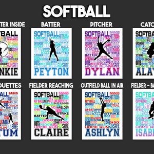 Softball Gift, Softball Art, Softball Word Art, Softball, Gift for Softball Player, Softball Personalized, Detailed Softball Pitcher image 2