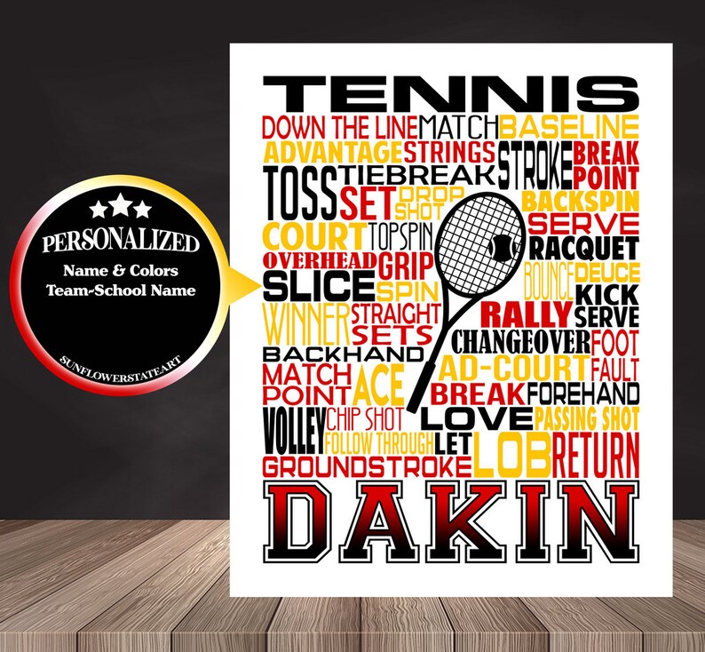 Lettering On Racket Word Tennis Poster, Gift for Tennis Player, Tennis Gift Ideas, Tennis Gift ...