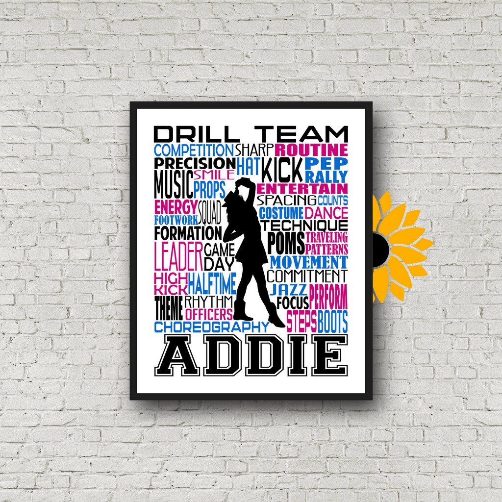 Drill Team Typography, Personalized Drill Team Poster, Gift for Drill