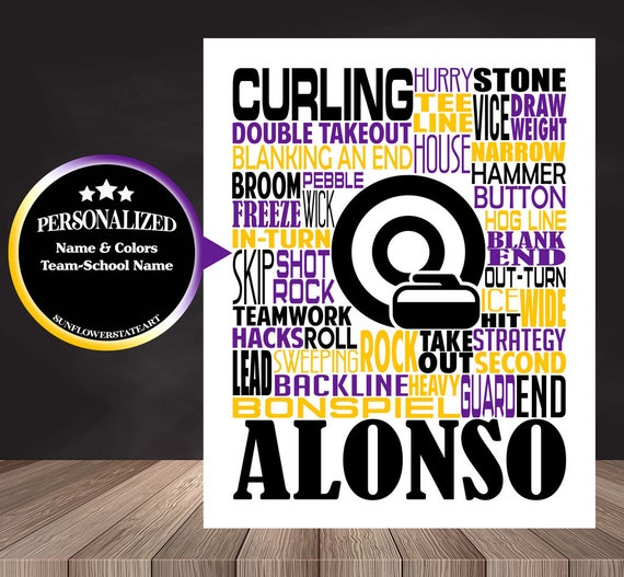 Personalized Curling Poster, Curling Typography, Gift for Curling, Curling Stone Gift, Curling Player, Curling Rock, Curling Ice Game