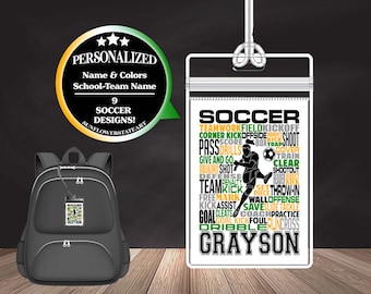 Soccer Bag Tag, Soccer team gift, Soccer Luggage Tag, Personalized Backpack Bag Tag, Custom Bag tags, Sports bag tags