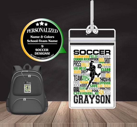 Personalized Soccer Bag Tag, Soccer team gift, Soccer Luggage Tag, Personalized Backpack Bag Tag, Custom Bag tags, Sports bag tags