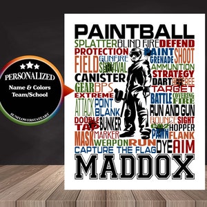 Paintball Poster, Paintball Birthday, Paintball Word Art Print, Paintball Personalized, Paintball Decor, Paintball Sign