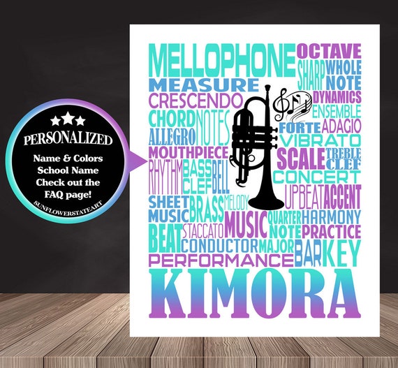 Mellophone Typography, Personalized Mellophone Poster, Mellophone Player Gift, Mellophone Gift, Custom Mellophone, Band Gift, Marching Band