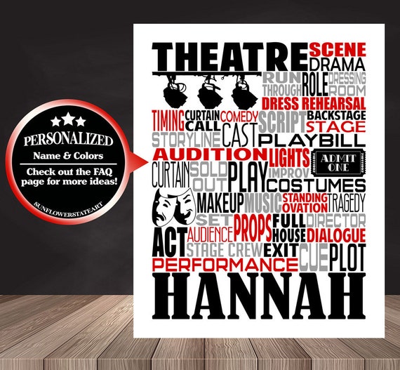 Theater Gift, Musical Theatre, Theater Typography, Personalized Theater Poster, Acting Gift, Acting Poster, Gift for Actor, Gift for Actress