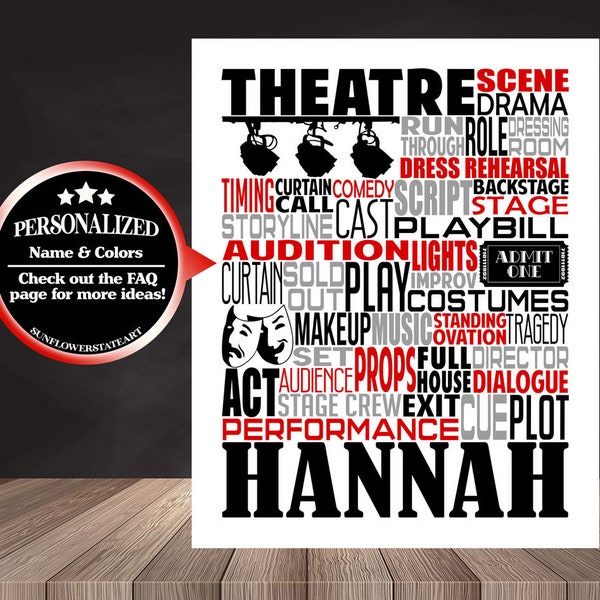 Theater Gift, Musical Theatre, Theater Typography, Personalized Theater Poster, Acting Gift, Acting Poster, Gift for Actor, Gift for Actress