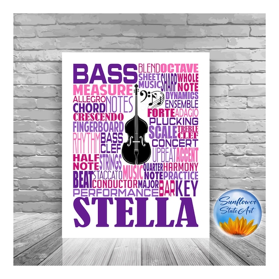 Double Bass Typography, Personalized Double Bass Poster, Double Bass Player Gift, Custom Cello, Gift for Double Bass Player