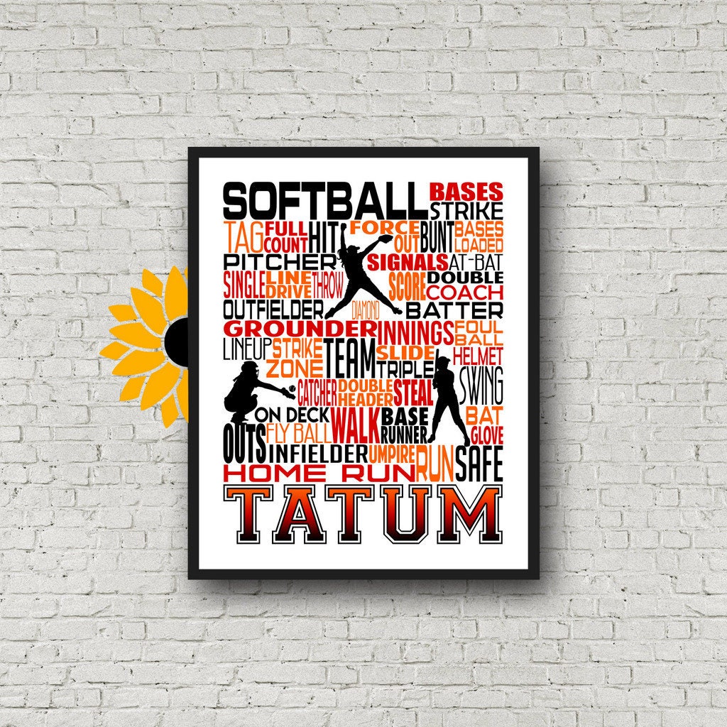 Personalized Softball Poster Typography, Softball Gift Ideas, Gift For