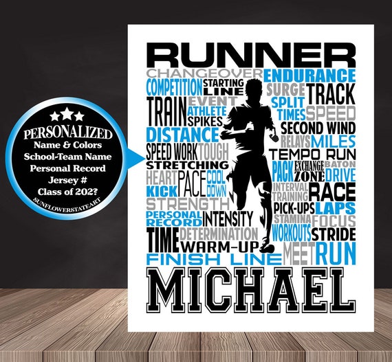 Personalized Runner Poster, Runner Typography Print, Track and Field Poster, Track and Field Team Gift, Gift for Runner, Runner silhouette