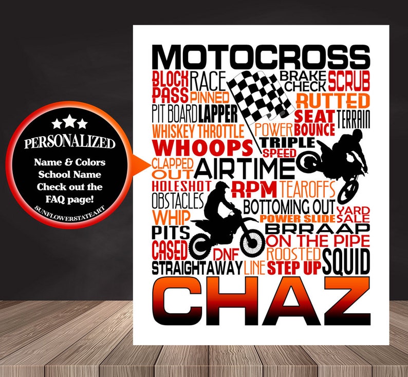 Personalized MOTOCROSS Poster, Gift for Motocross Riders, Motocross Gift, Motocross Typography, Motocross Art, MX Racing GUY