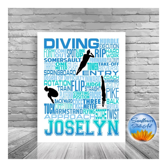 Personalized Diving Poster, Diving Typography, Gift for Diver, Diving Team Gift, Swimming Team Gift, Swimmer Poster, Competitive Diving