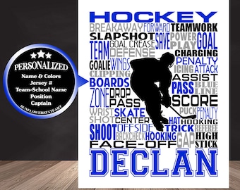 Personalized Ice Hockey Poster, Typography, Hockey Player Gift, Gift for Hockey, Hockey Team Gift, Hockey Art, Hockey Print, Hockey Wall Art