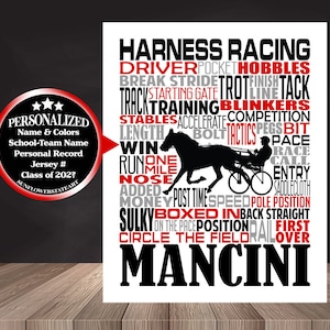 Harness Racing Poster, Personalized Harness Racing Word Art, Horse Racing Sign, Sulky Racer, Gift for Harness Racer, Trotting Race