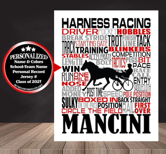 Harness Racing Typography, Personalized Harness Racing Poster, Horse Racing Poster, Sulky Racer, Gift for Harness Racer, Trotting Race