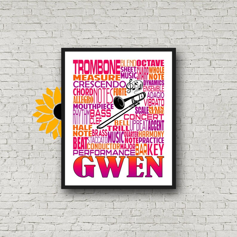 Personalized Trombone Poster Trombone Typography Trombone Etsy