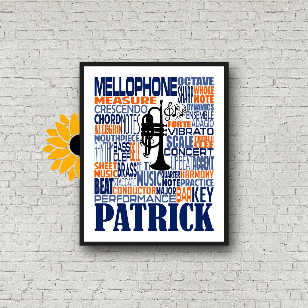 Mellophone Typography, Personalized Mellophone Poster, Mellophone Player Gift, Mellophone Gift