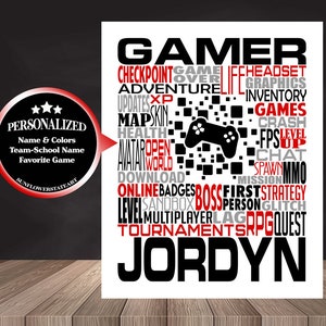 Gamer Poster, Gamer Word Art Sign, Gift For Gamer, Video Game Gift Ideas, Video Game Team Gift, Gift for Video Gamer, Video Gamer