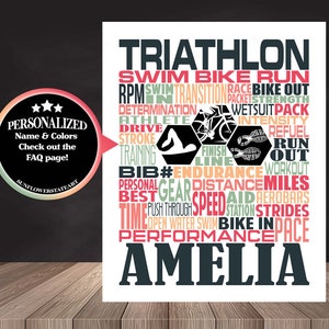 Triathlon Poster, Personalized Triathlete Sign, Gift for Triathlon, Triathlete Gift, Triathlete Gift for Triathlete, Swim Bike Run