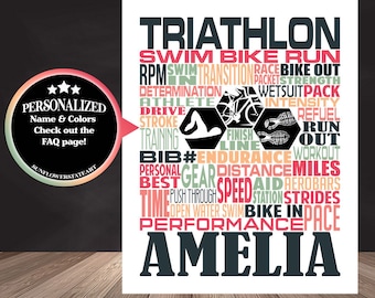 Triathlon Typography, Personalized Triathlete Poster, Gift for Triathlon, Triathlete Gift, Triathlete Gift for Triathlete, Swim Bike Run