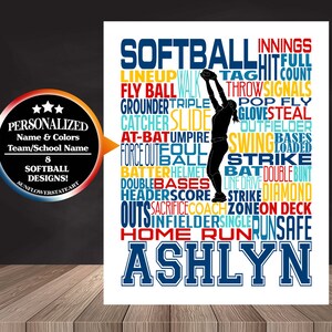 Softball Poster, Softball Word Art, Softball Sign, Softball Player Gift, Personalized Softball Player Wall Art