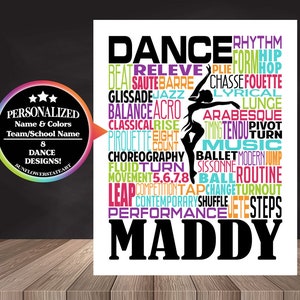 Dance Poster, Personalized Gift for Dancer, Dancing Word Art, Dancing Print, Dance Team Gift