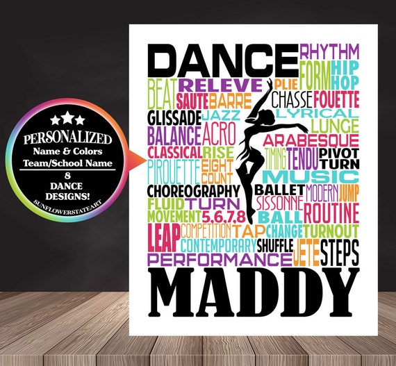 Personalized Dance Poster, Gift for Dancer, Dancing Art, Dancing Print, Dancer Typography,  Dance Team Gift, Custom Dancer, Custom Dance