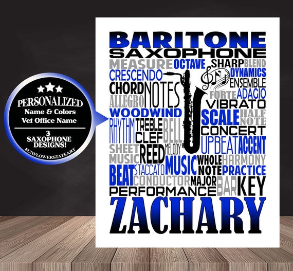 Saxophone Sign, Baritone Sax Poster, Alto Saxophone Senior Night Gift, Band Teacher Gift, Tenor Sax Word Art Wall Decor