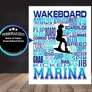 Wakeboarding Typography, Personalized Wakeboarding Poster, Wakeboarding Art, Wakeboarder Typography, Gift for Wakeboarder, Wakeboard Poster GIRL