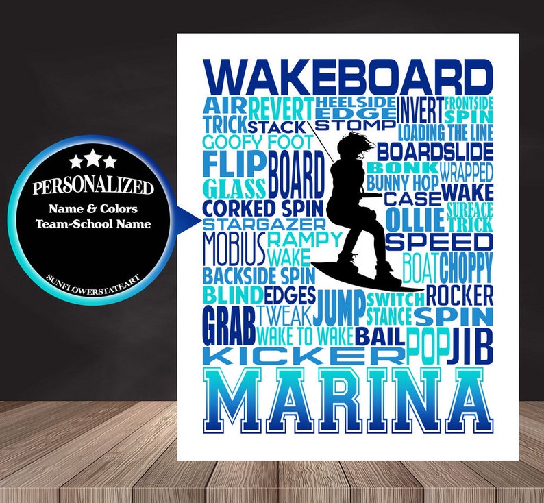 Wakeboarding Typography, Personalized Wakeboarding Poster, Wakeboarding Art, Wakeboarder Typography, Gift for Wakeboarder, Wakeboard Poster GIRL