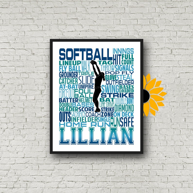 Personalized Softball Poster Typography Softball Gift Ideas Etsy