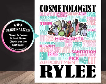 Cosmetologist Poster, Cosmetology Sign, Personalized Cosmetology Word Art, Beautician Gift, Hair Stylist Gift, Cosmetology School
