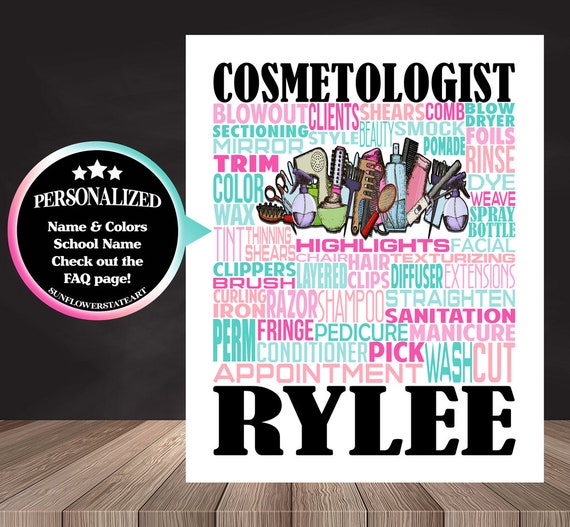 Gift for Cosmetologist, Cosmetology Typography, Personalized Cosmetology Poster, Beautician Gift, Hair Stylist Gift, Cosmetology School