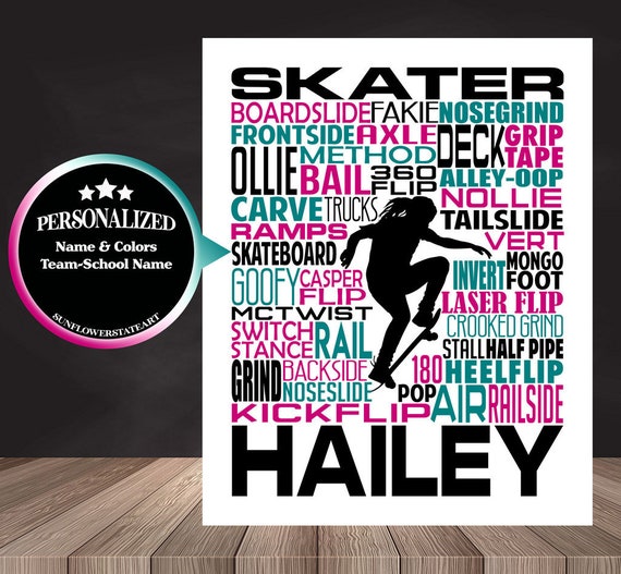 Skateboard Typography, Personalized Skater Poster, Gift for Skateboarder, Skateboarding Gift Ideas, Skateboarder Art,Skateboard Print