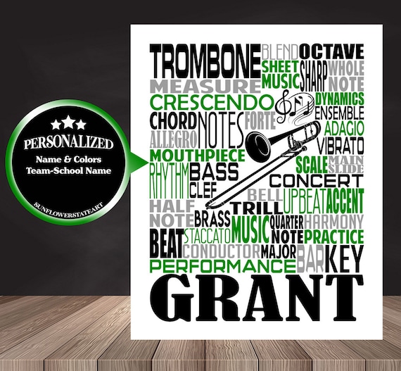 Trombone Typography, Personalized Trombone Poster, Trombone Player Gift, Marching Band, Trombone Gift, Custom Trombone, Gift Trombone Player