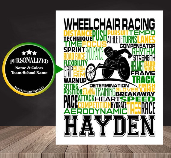 Personalized Wheelchair Racing Poster, Wheelchair Racing Typography, Gift for Para-Athlete, Para-Athlete Poster, Gift for Wheelchair Racer