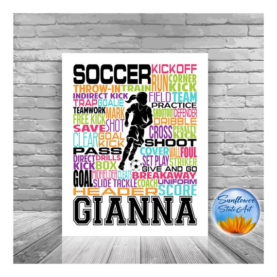 Personalized Soccer Poster, Soccer Typography, Soccer Gift, Gift for Soccer Player, Soccer Art, Soccer Print, Coach Gift, Soccer Team Gift