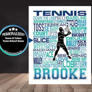 Póster de tenis, regalo para tenistas, ideas para regalos de tenis, arte de regalo de tenis, letrero de arte con palabras de tenis, regalo de equipo de tenis