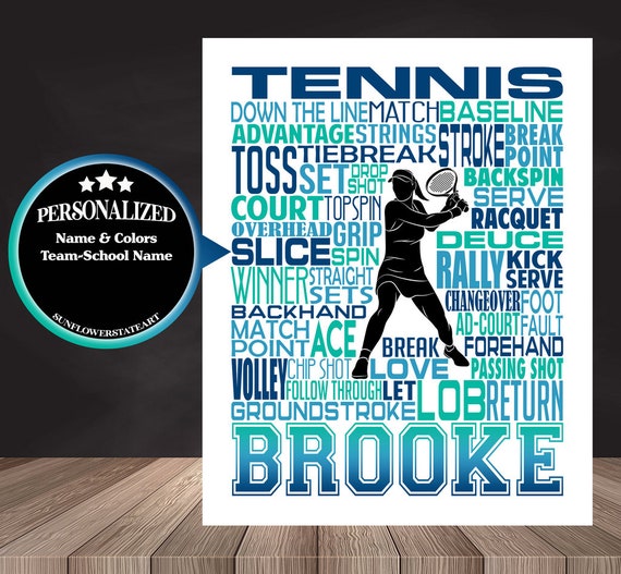 Personalized Tennis Poster, Gift For Tennis Player, Tennis Gift Ideas, Tennis Gift Art, Tennis Typography, Tennis Team Gift