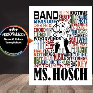 Band Teacher Poster, Personalized Band Teacher Sign, Music Teacher Gift, Band Instructor, Conductor Gift