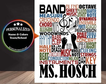 Gift for Music Teacher, Personalized Band Teacher Poster, Band Typography, Band Teacher Gift, Band Instructor, Conductor Gift