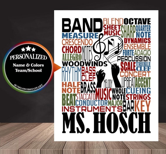 Gift for Music Teacher, Personalized Band Teacher Poster, Band Typography, Band Teacher Gift, Band Instructor, Conductor Gift