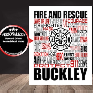 Firefighter Sign, Personalized Firefighter Poster, Thin Red Line Print ...